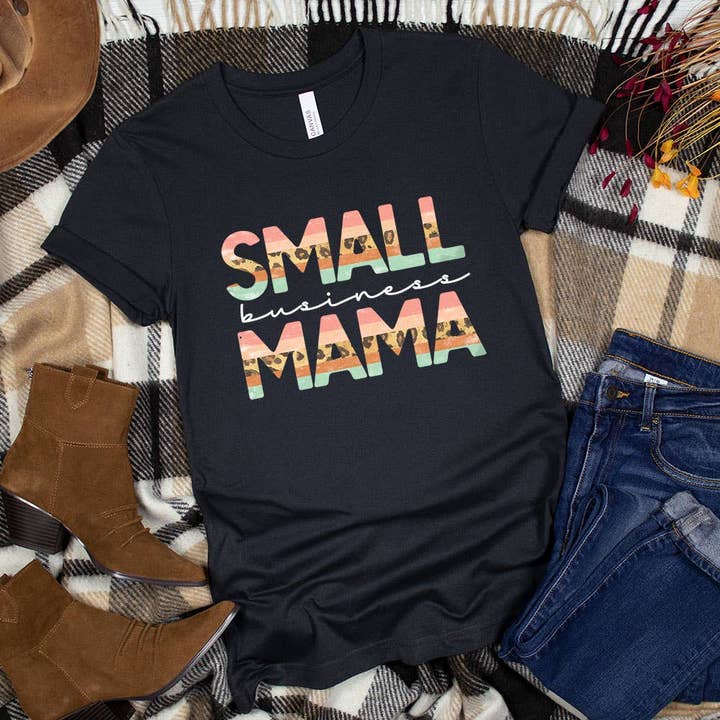 Small Business Mama T-Shirt | Leopard Print Graphic Tee for wholesale by Daily Prints