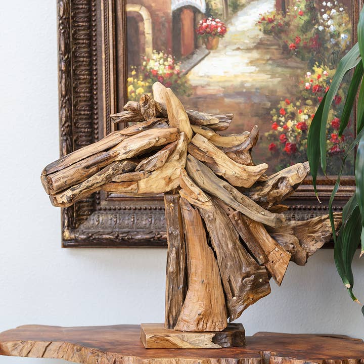 Garden Age Supply - Wholesale Decorative Figurine - Teak Driftwood Running Horse Head