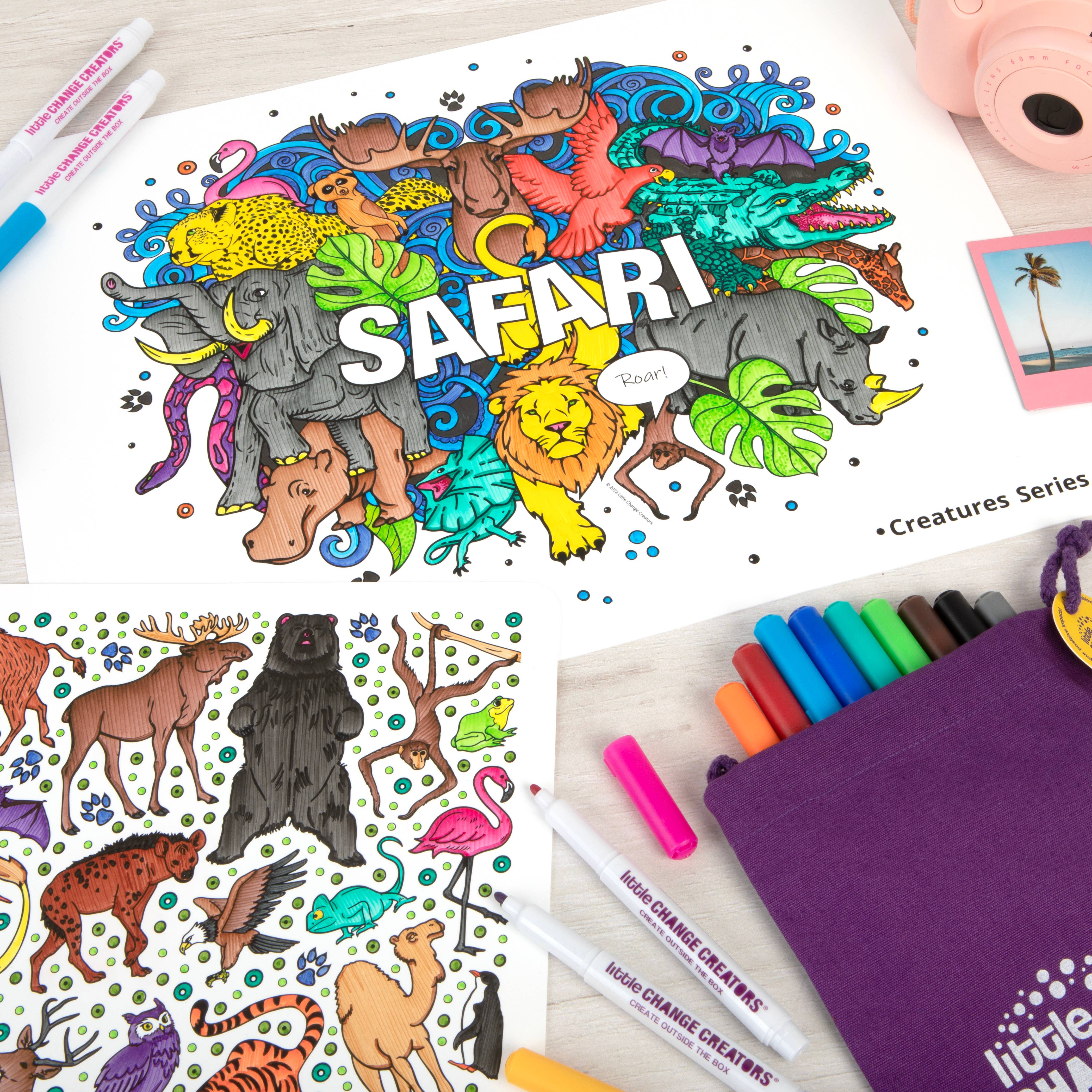 Little Change Creators - Wholesale Coloring Mat - Kids & Baby - SAFARI | Washable Animal Colouring Activity Mat8