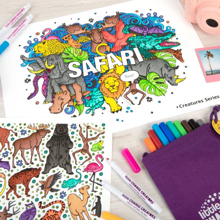 Little Change Creators - Wholesale Coloring Mat - Kids & Baby - SAFARI | Washable Animal Colouring Activity Mat8