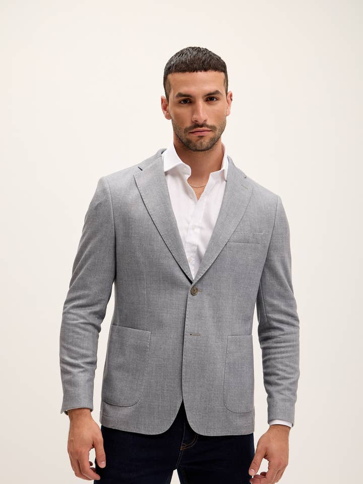 Giacca a Tasche Applicate a Vestibilità Su Misura in Misto Cotone - Fumo per la vendita all'ingrosso da parte di Ron Tomson