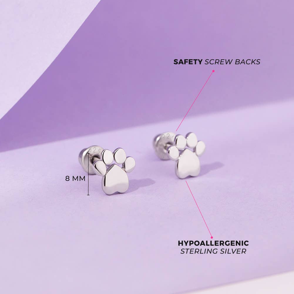In Season Jewelry - Vente Boucles d'oreilles – enfant - Boucles d'oreilles My Furry Friend Dog Paw pour filles, argent sterling3