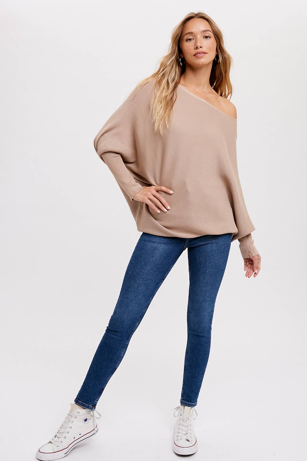 Bluivy - Wholesale Knit Sweater - Women's - ASYMMETRICAL OPEN SHOULDER DOLMAN PULLOVER50