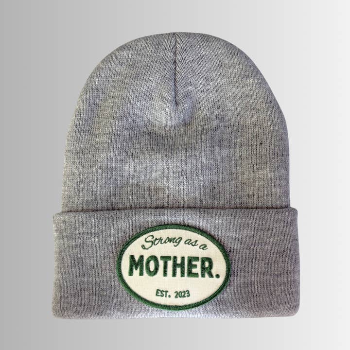 Strong as a mother® Patch Beanie - Gray for wholesale by Mother Hats