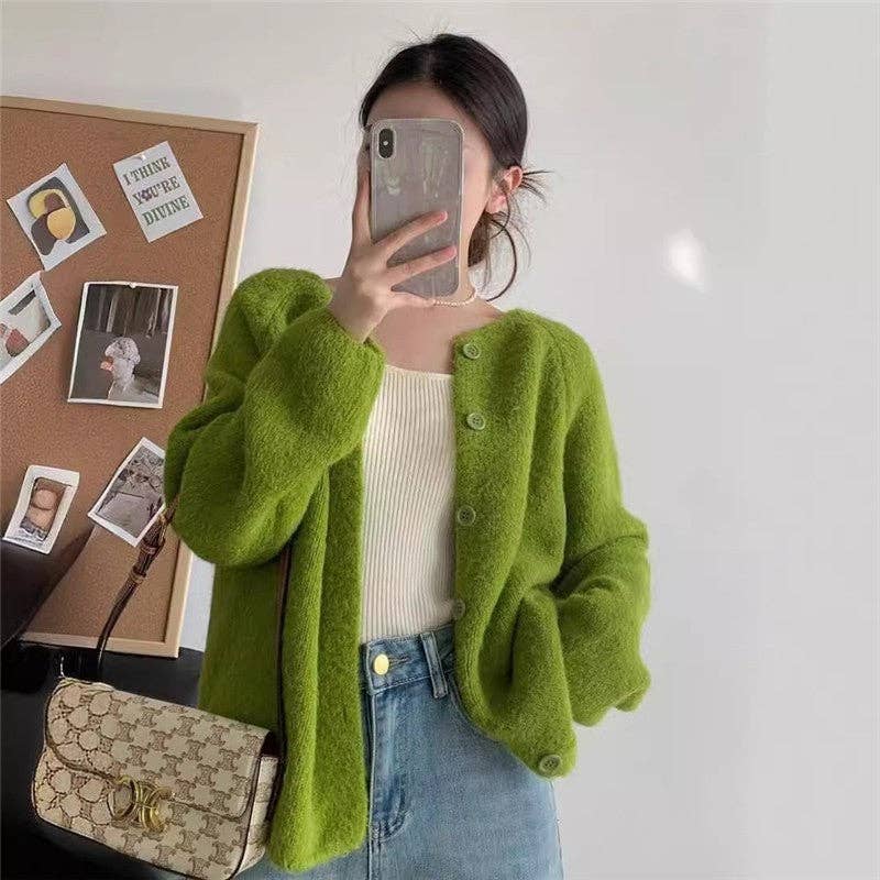 FurDecoration - Wholesale Cardigan - Women's - Loose Fit Round Neck Soft Knit Cardigan Sweater7