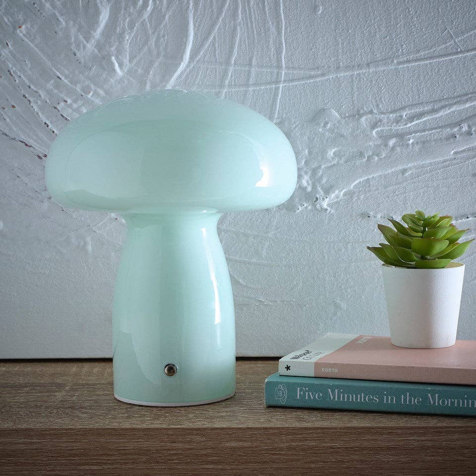 K LIVING – wholesale Accent/desk lamp – Mushroom Toadstool Glass Table Lamp in White, Duck egg Blue, Green, Lemon, Mocha and Brown - Rechargeable Lamps2