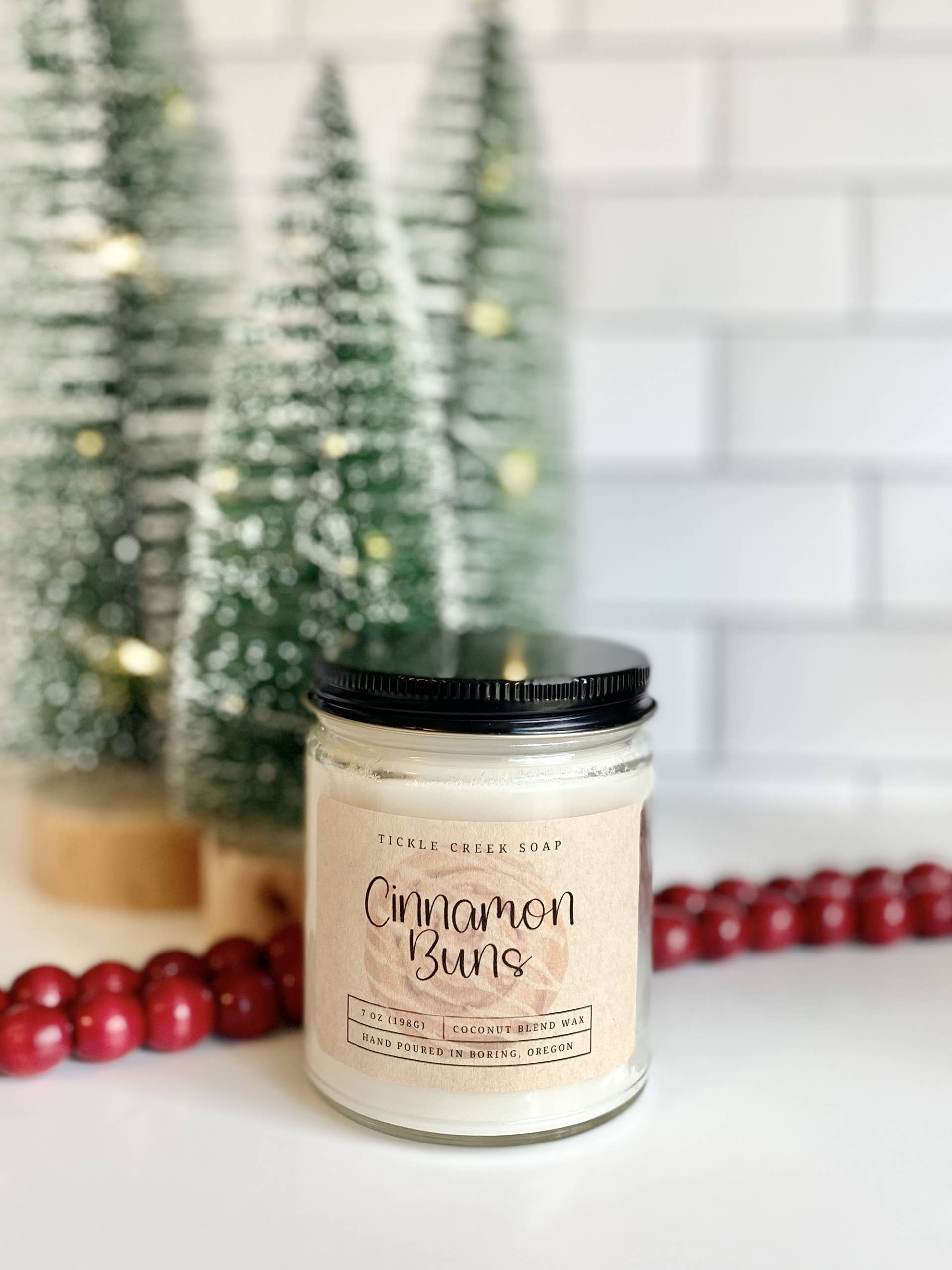 Tickle Creek Soap - Wholesale Jar/filled candle - Cinnamon Buns 7 oz Clear Glass Jar Fall Candle Winter