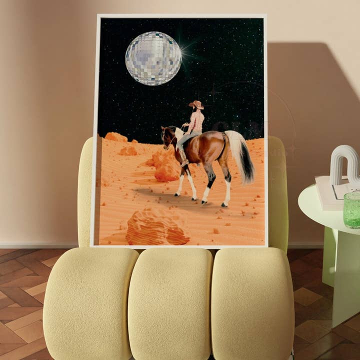Space Disco Cowgirl Wall Art Disco Ball Prints for wholesale by CLM Creative Studio