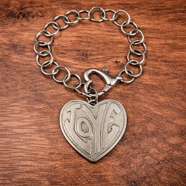 Love Heart Charm Antique Silver Chain Bracelet for wholesale by ZINC Designs