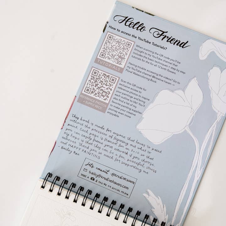 Kreative Haven - Wholesale Sketchbook/Sketchpad - Floral Watercoloring Book - Outlines with Video Tutorials