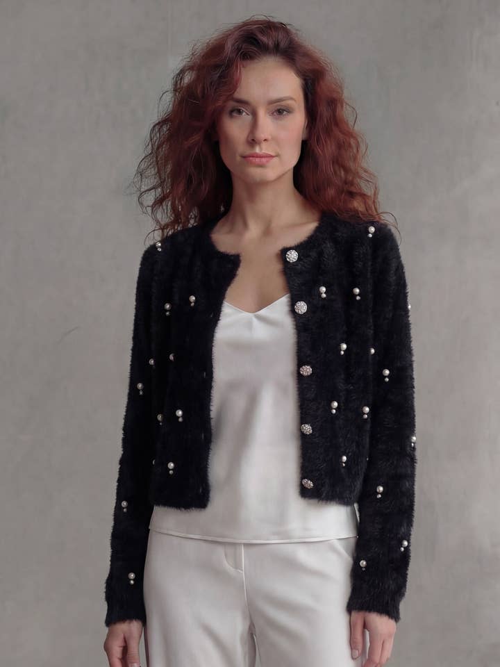 Bolero Fluffy Diamonds&Pearls - Preto por atacado de Ellyndale