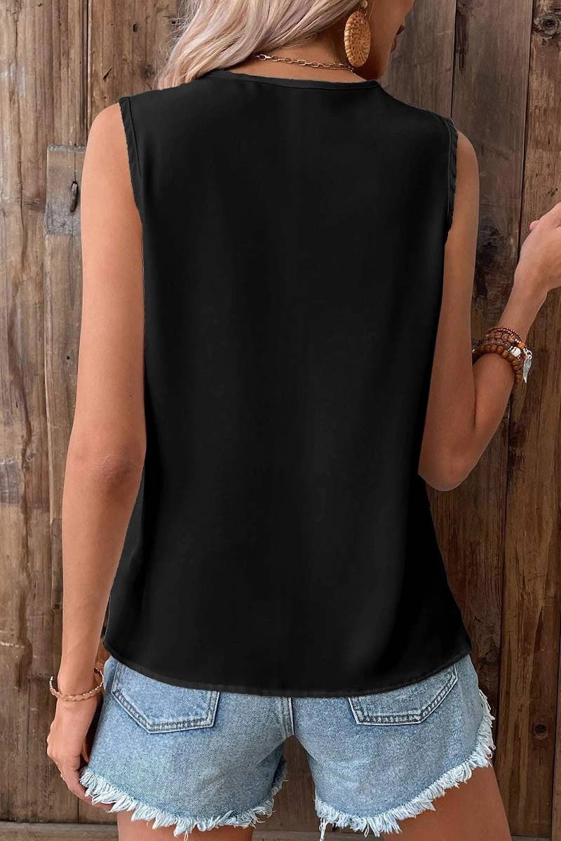 Lily Clothing - Wholesale Blouse - Women's - MULTICOLOR LACE V NECK SLEEVELESS BLOUSE_CWTBLSL002511