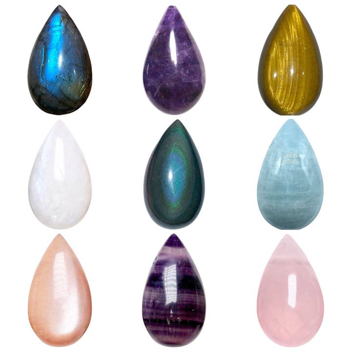 Drop-shaped pendant pierced on the side (45 different stones) for wholesale by Foliesbijoux