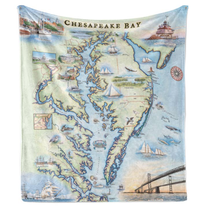 XPLORER MAPS - Wholesale Throw Blanket - Chesapeake Bay Map Fleece Blanket