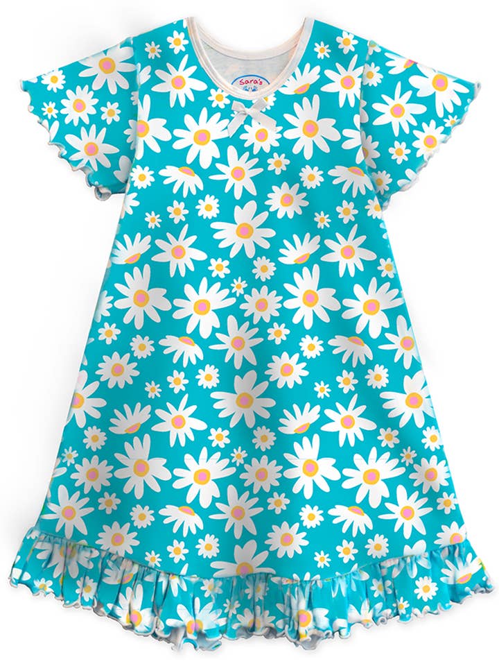 Sara's Prints Girls Short Sleeve Nightgown Daisy 1503-DSB for wholesale by American Widgeon