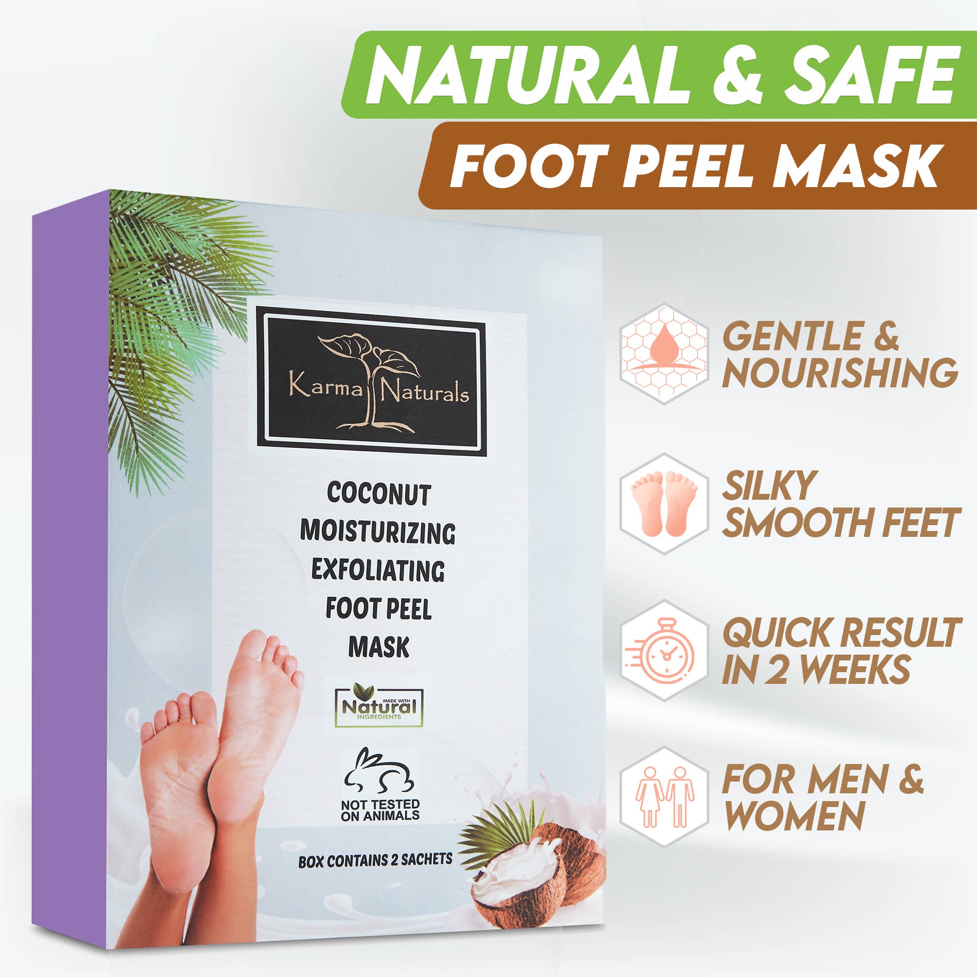 Karma Organic spa - Wholesale Foot Mask - Foot Peel Mask 2 Pack –Coconut Peeling Mask 100% Organic3