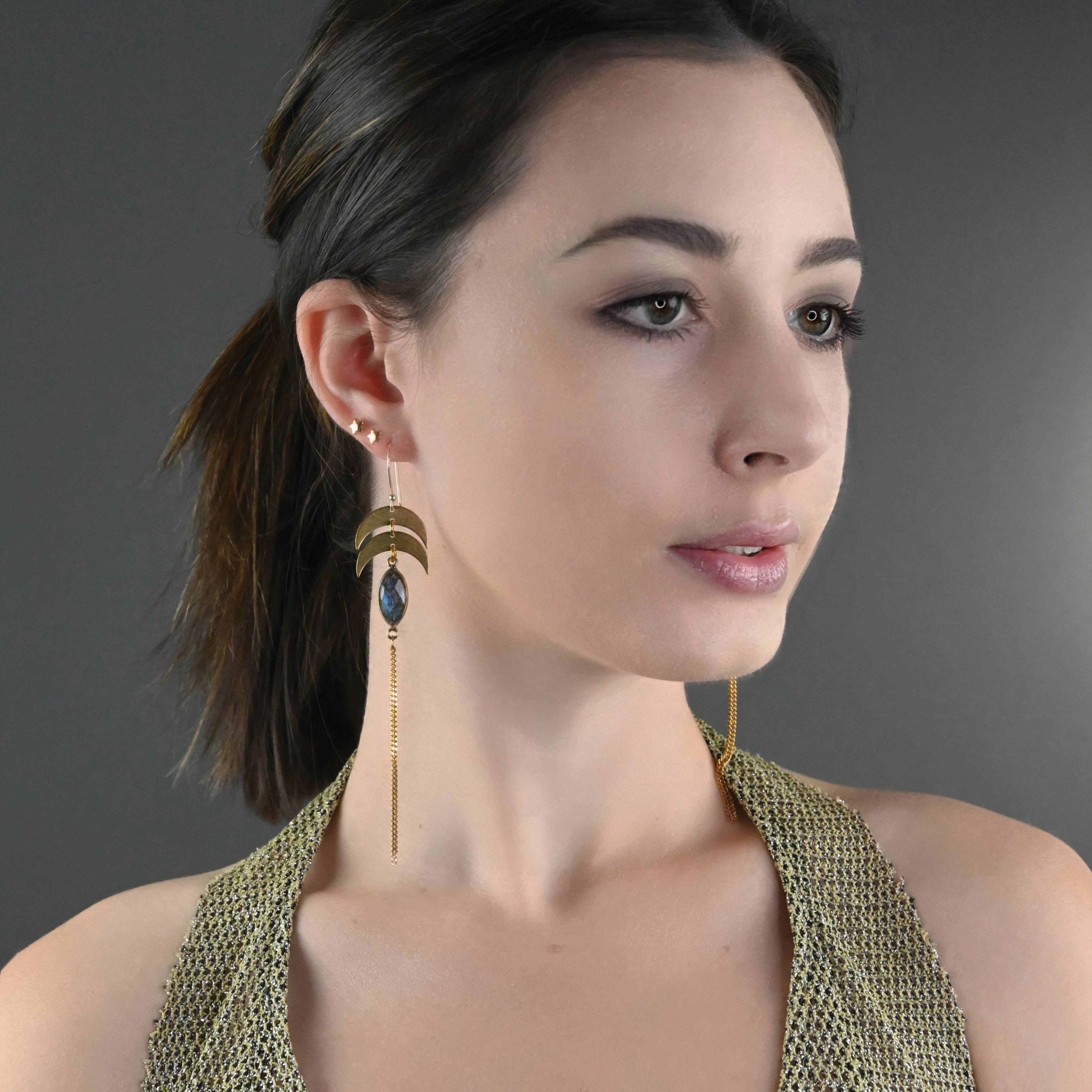 KBD Studio - Wholesale Tassel Earrings - Double Moon w/ Semi Precious & Chain Tassel1