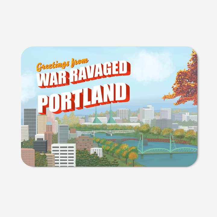 Hälsningar från krigshärjade Portland Klistermärke: Broar för wholesale av JessBecauseArtCo