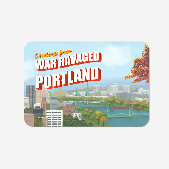 Greetings from War Ravaged Portland Sticker: Bridges for wholesale by JessBecauseArtCo