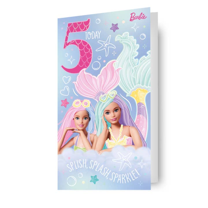 Danilo Promotions Ltd – wholesale Birthday card – Barbie Age 5 Sticker Birthday Card