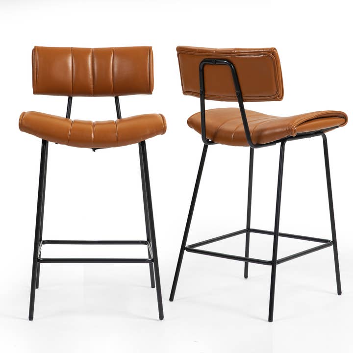 Set of 2 Belita Faux Leather Bar Stools with Metal Legs for wholesale by Glamour Home