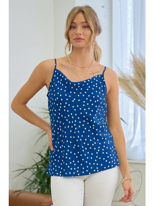 Doe and Rae - Wholesale Camisole - Women's - Polka Dot Cami With Front Cowl - 12075T12