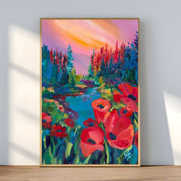 Renewal — Poppy Landscape Art Print, Bold Color for wholesale by L Marie Art