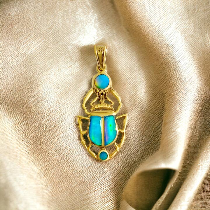 Gold Winged Royal Scarab Of Rebirth Opal Pendant for wholesale by ALADDIN'S LAMP JEWELRY
