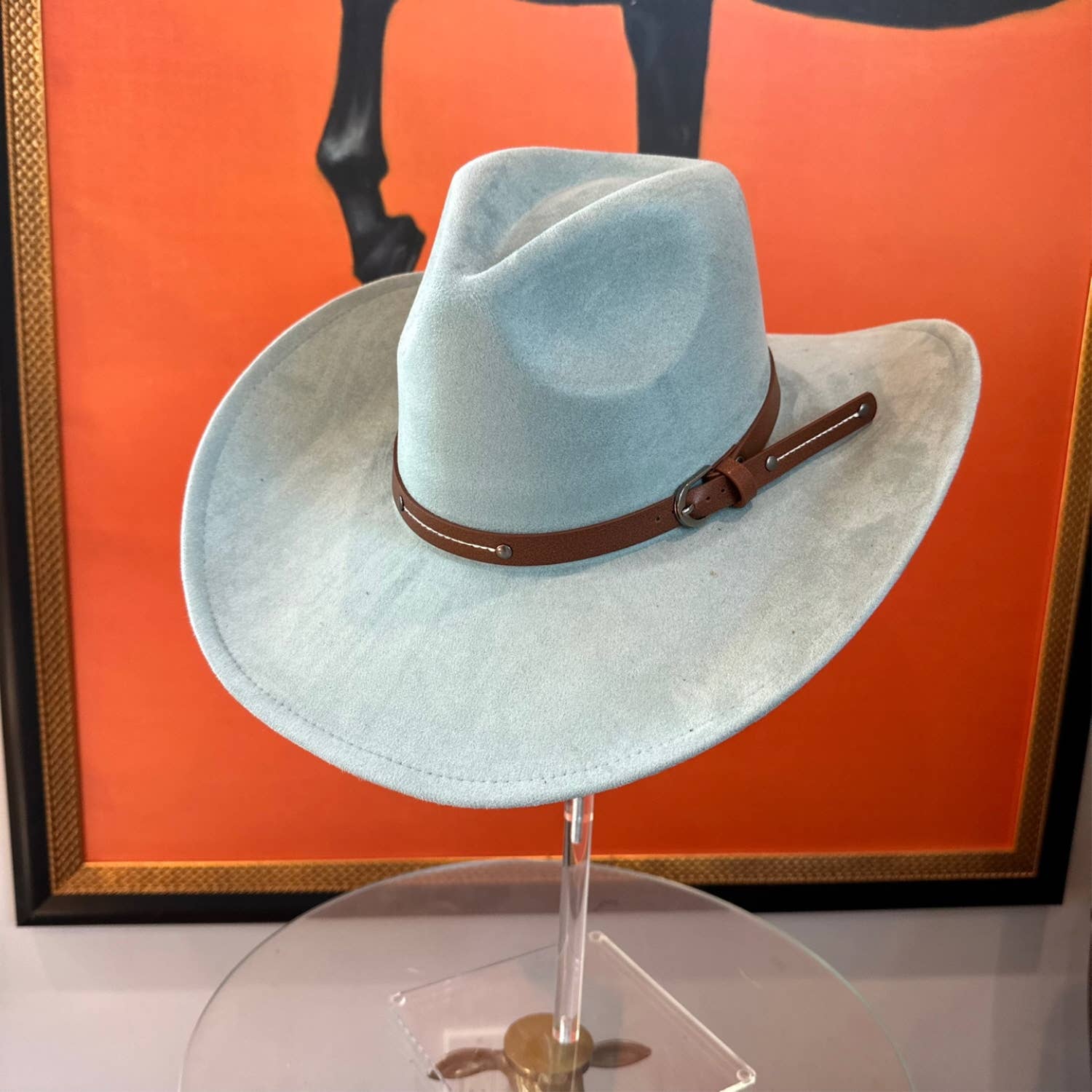 Bella Betty - Vente Chapeau de cowboy – femme - Chapeau de cowboy en daim végétalien à bord rigide avec ceinture en cuir17
