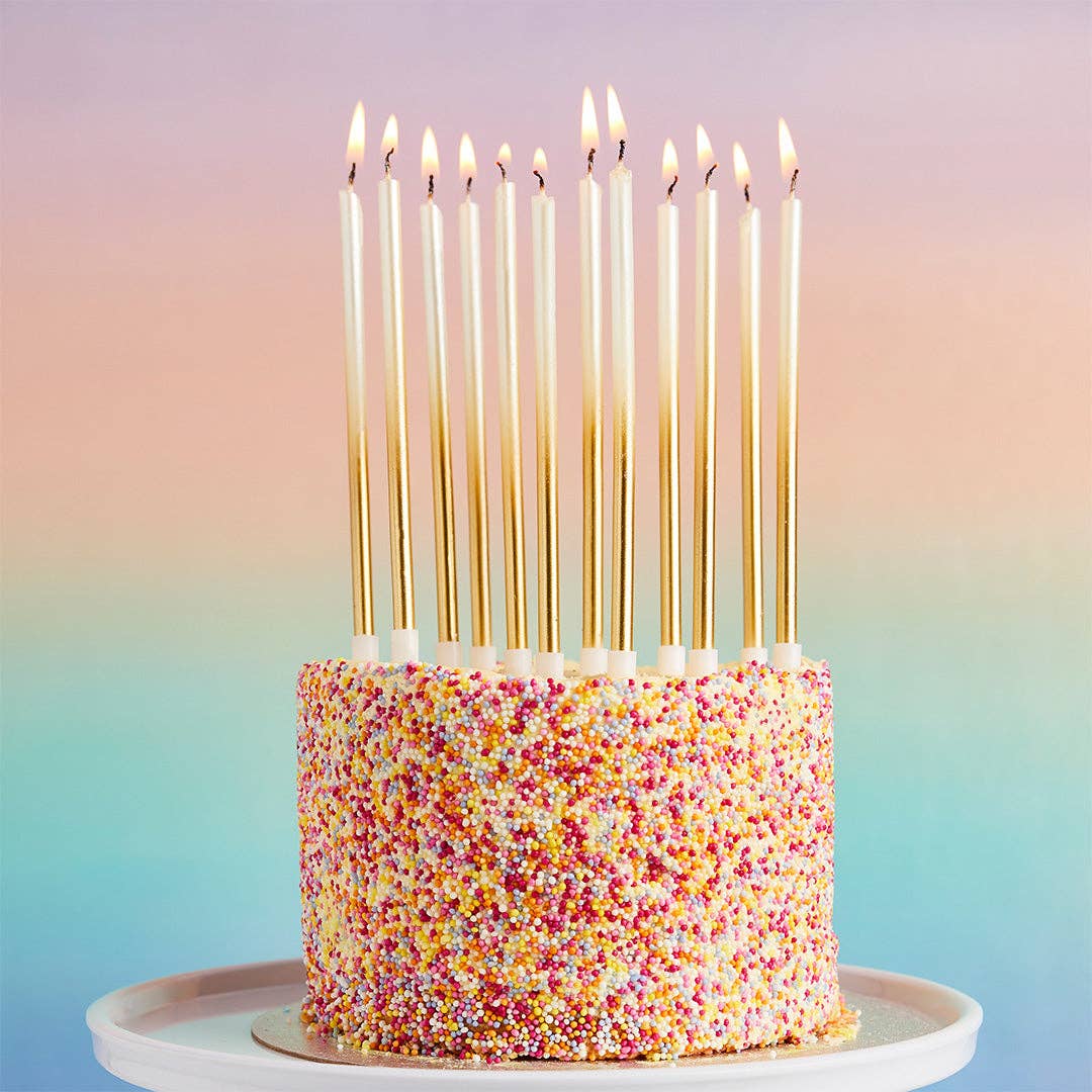 Hootyballoo by Club Green – wholesale Cake candle – Gold Ombre Tall Skinny Wax Candles 12 Pack1