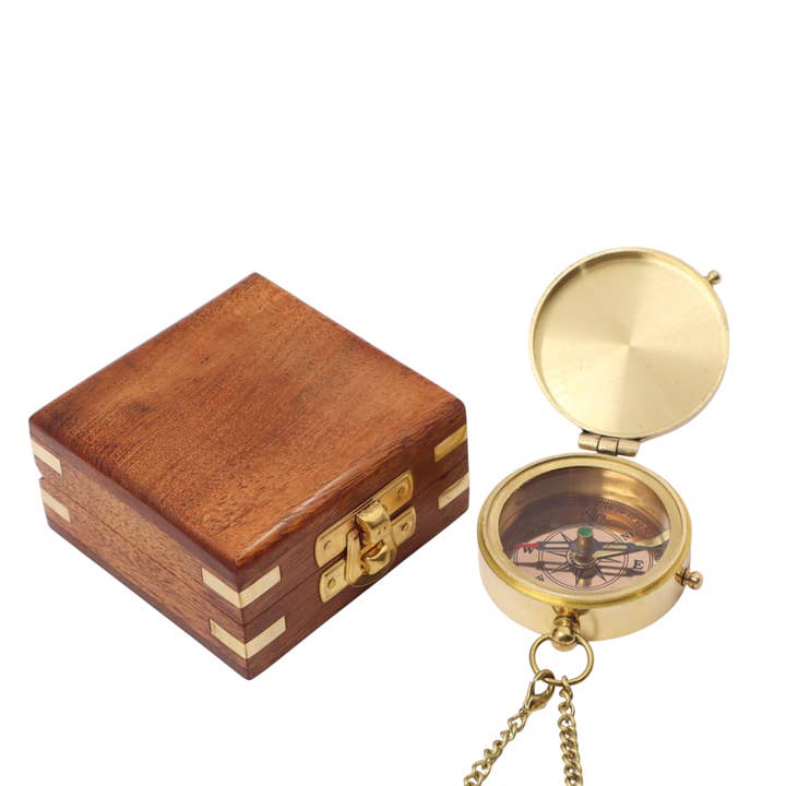 Dollond & Co. – wholesale Navigational compass – Personalised Brass Flat Compass with Wooden Box5