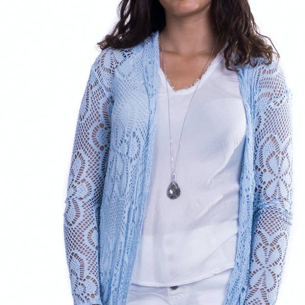 Cardigan long en maille en dentelle pour la vente par Gigi Moda