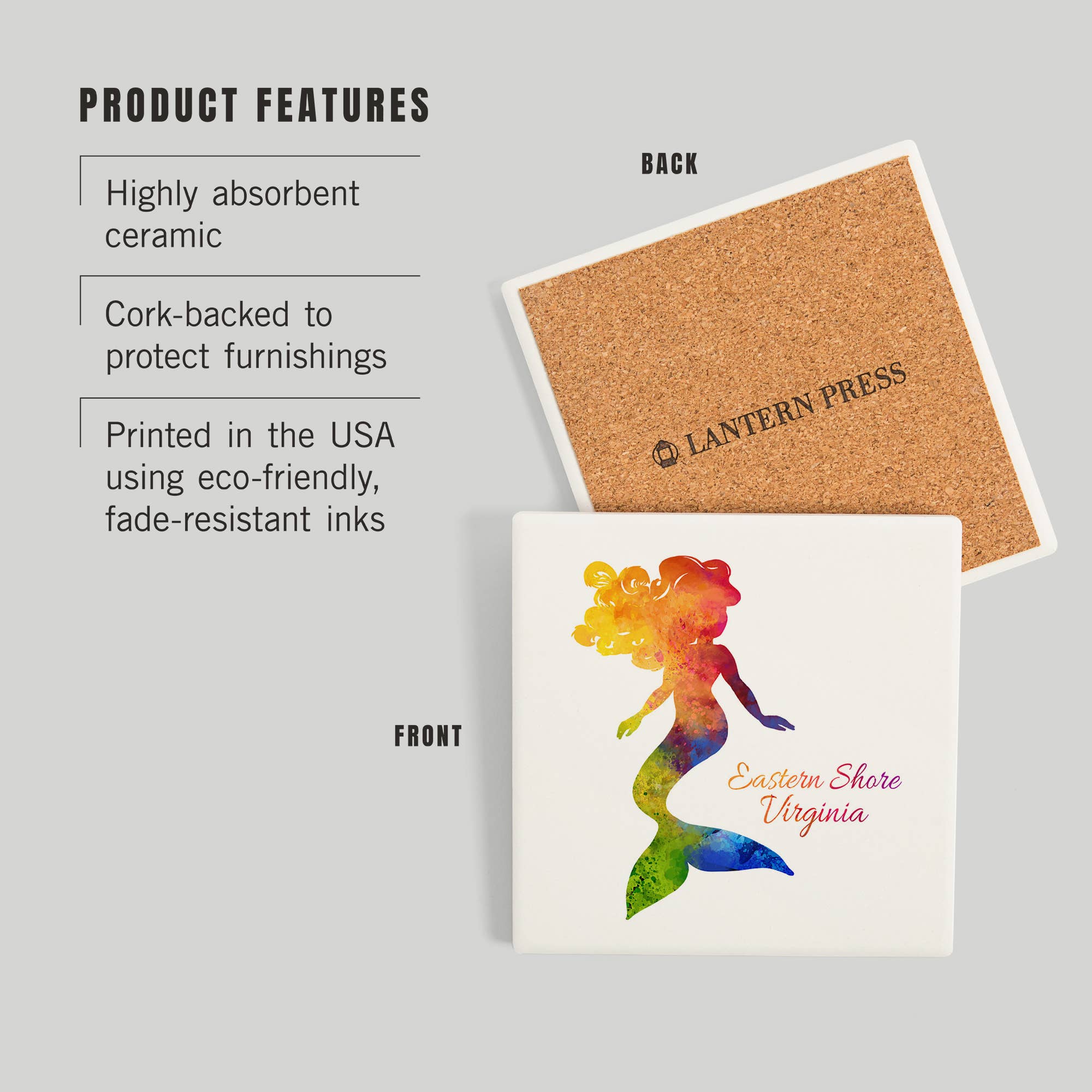 Lantern Press – wholesale Coasters – Ceramic Coaster Eastern Shore, Virigina, Watercolor Merma…2