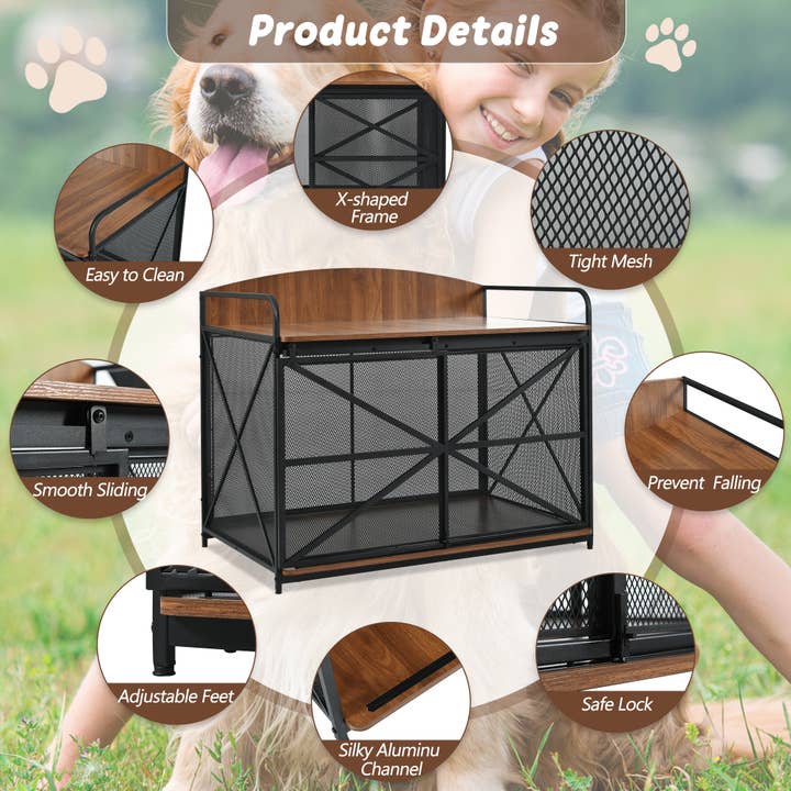 Brown Heavy Duty Large Wooden Dog Crate End Table, Farmhouse Style for wholesale on Faire