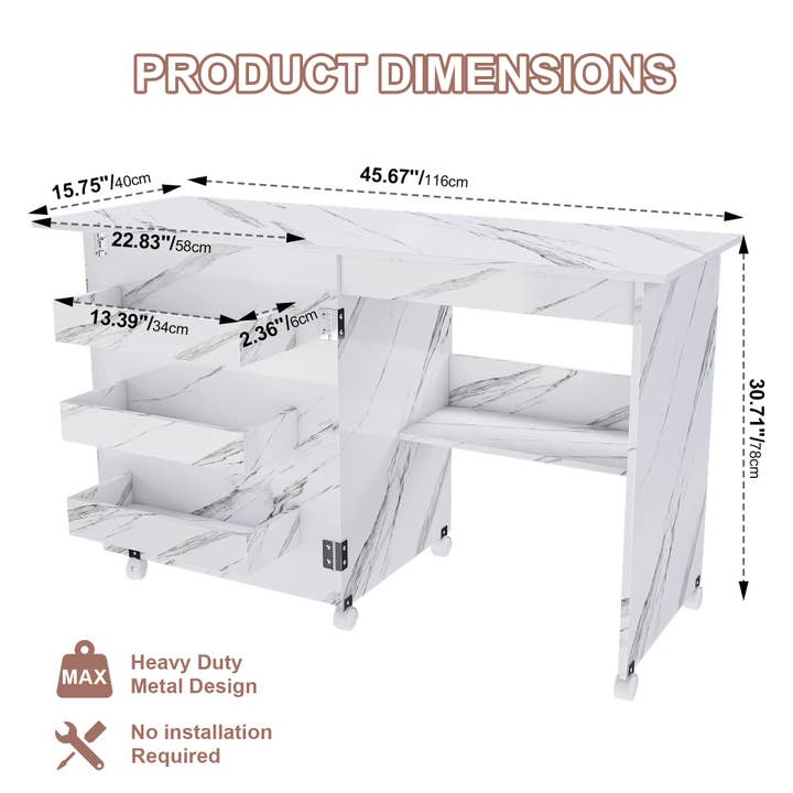 39F Inc. - Wholesale Craft Supplies - 4-in-1 Folding Sewing Table w/Lockable Wheels (White MDF)5