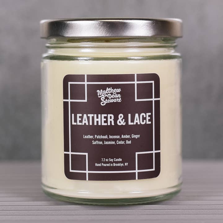 LEATHER & LACE - 7.2 oz LGBT+ Soy Wax Jar Candle for wholesale by Matthew Dean Stewart