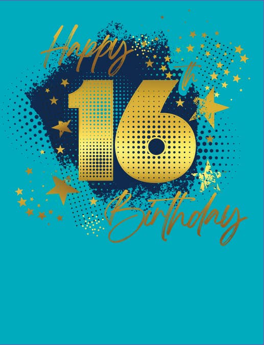 Piccadilly Greetings – wholesale Birthday card – Juvenile Birthday Card, Age 16 M, Foil Number0