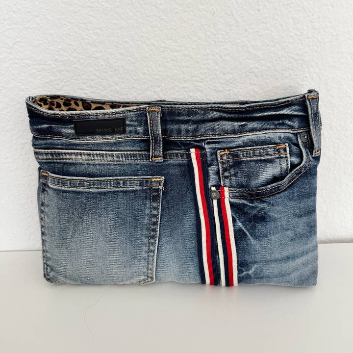 Indigo Bags - Wholesale Clutch Bag - Women's - Miss Me Upcycled Denim Clutch w/ stripes – cheetah5