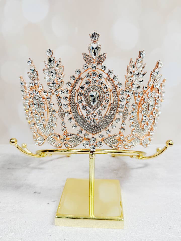 Roségouden kristallen kroon, Quince kroon, Prinses haarsieraad voor wholesale door Happy Dream Gifts