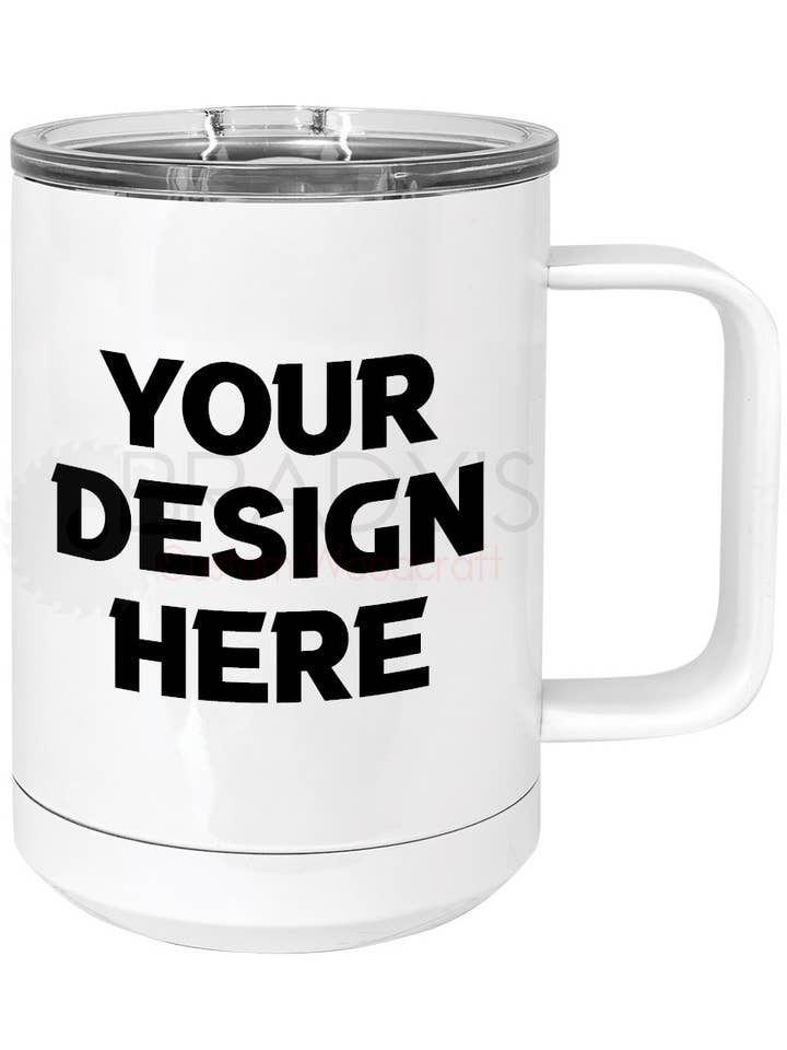 Tazza da caffè isolata personalizzata con logo a colori da 15 once per la vendita all'ingrosso da parte di Brady's Custom Woodcraft LLC