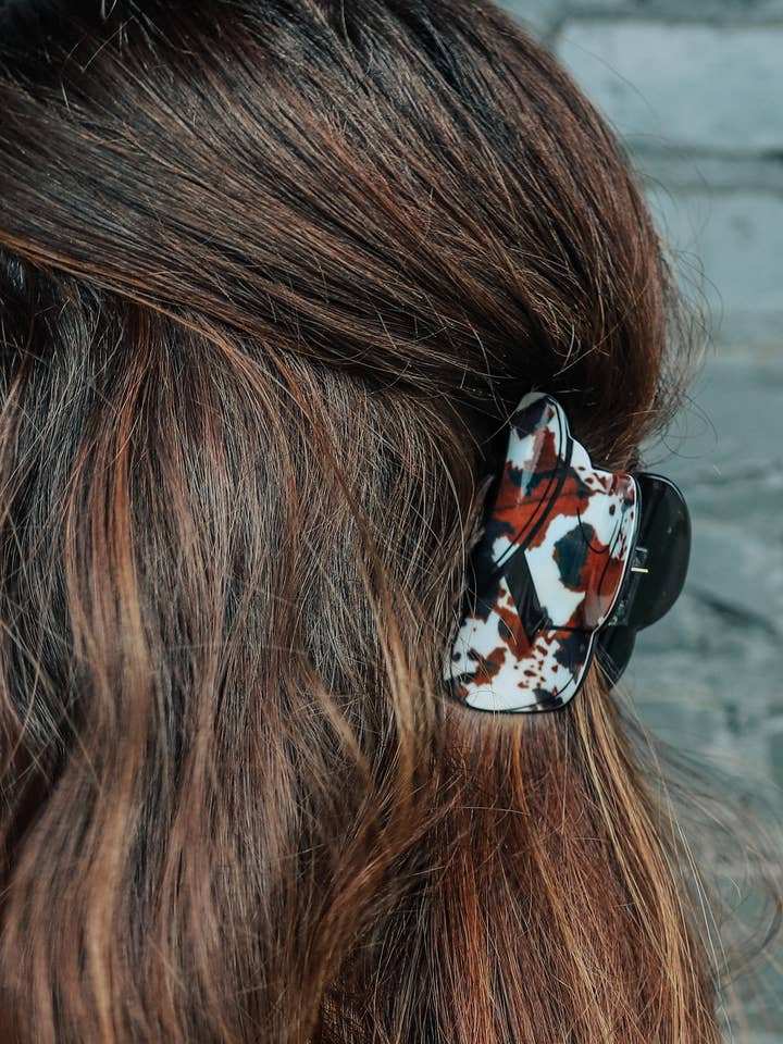 Brown Cowhide Cowboy Hat Hair Clip for wholesale by The Front Porch Label