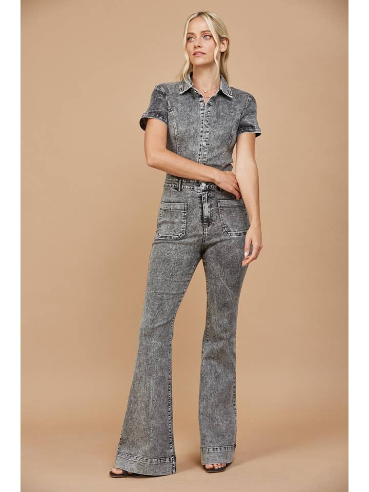 D GREY WESTERN BELLBOTTOM DENIM JUMPSUIT - 4330 DGREY for wholesale on Faire3