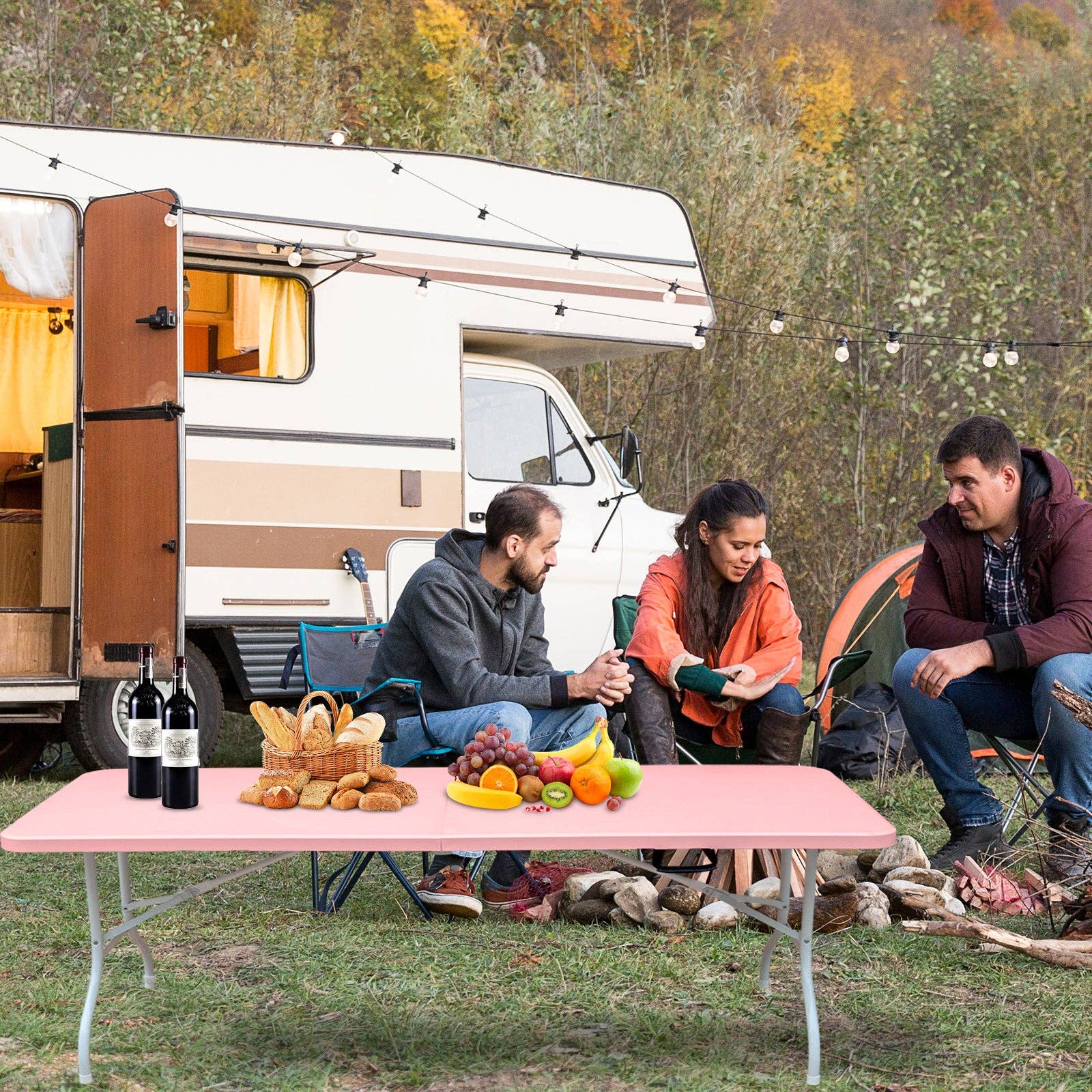 39F Inc. - Wholesale Patio Table - 8ft Pink Folding Plastic Table for Events and Outdoor Use6