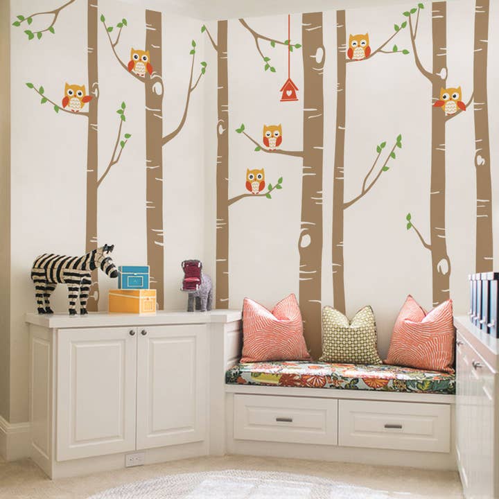 Simple Shapes - Vente Autocollant mural - Sticker mural en bouleau avec hibou