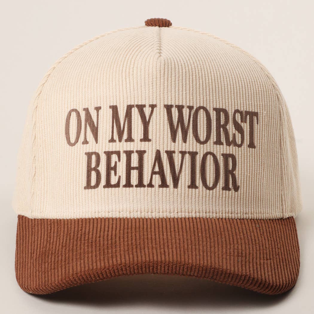 Fashion City - Wholesale Trucker Hat - Unisex - ON MY WORST BEHAVIOR Corduroy Trucker Hat2