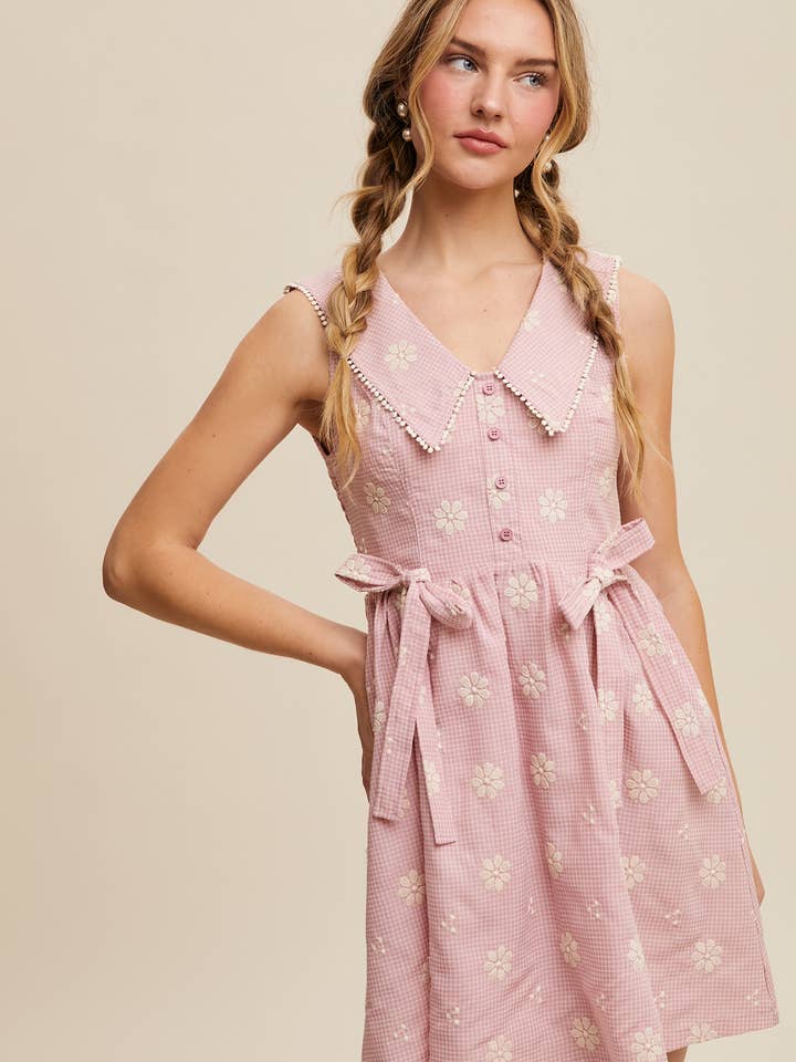 Gingham Bloemen Mini Jurk voor wholesale door Listicle