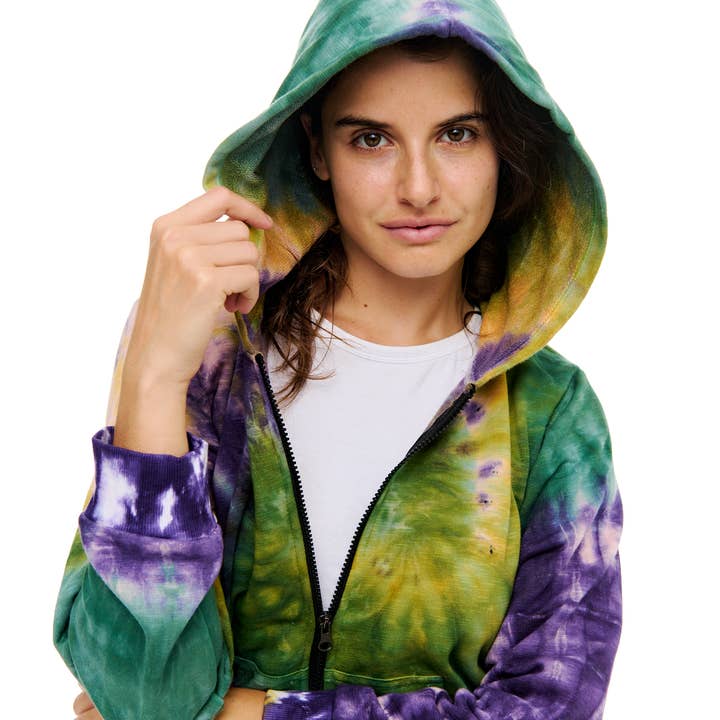 Tie dye Mardi Gras zip up hoodie jacket for wholesale by SongLily