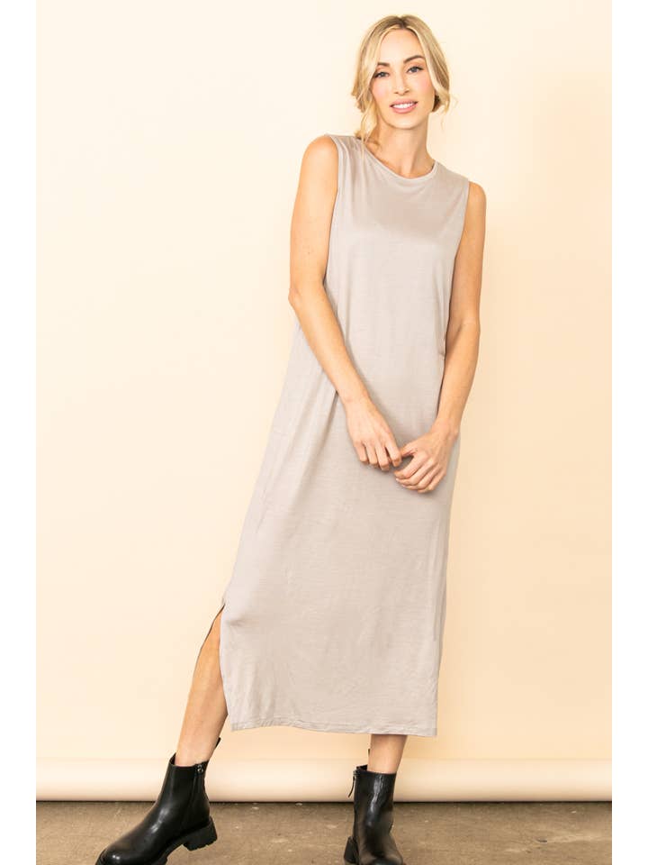 Elloh Collection - Wholesale Dress - Women's - Side Slit Knit T-Shirt Maxi Dress