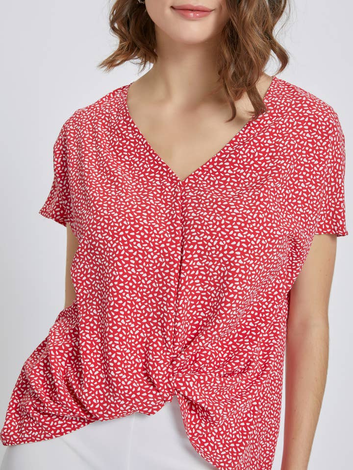 Top Dolman de manga corta con cuello en V para venta al por mayor de MILEY + MOLLY