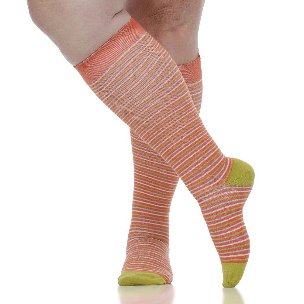 Rust en chartreuse 20-30mmHg katoenen compressiesokken Pinstripe Rust&Chartreuse voor groothandel op Faire10